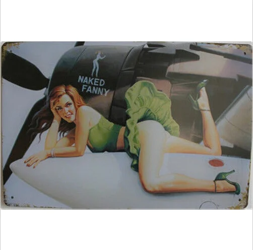 

Metal Tin Sign Art Naked Fanny Military War Plane Hot Sexy Girl Women Retro 20x30CM