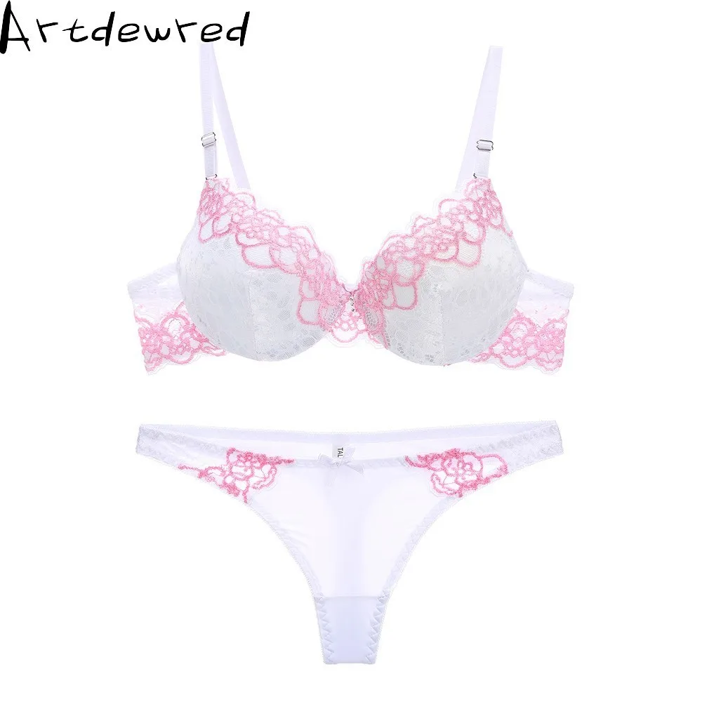 Hot Sexy Brassiere Embroidered Underwear Set  ABC Cup New Good Quality Women Bra Set Push Up Lace Bra Thong Sets calvin klein underwear set Bra & Brief Sets