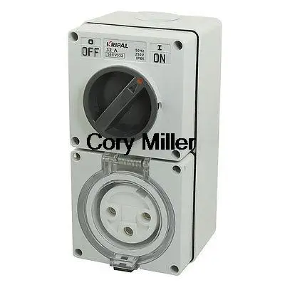 

250VAC 32A IP66 2-Postion 3 Round Pin 56CV332 Surface Combo Switch w Socket