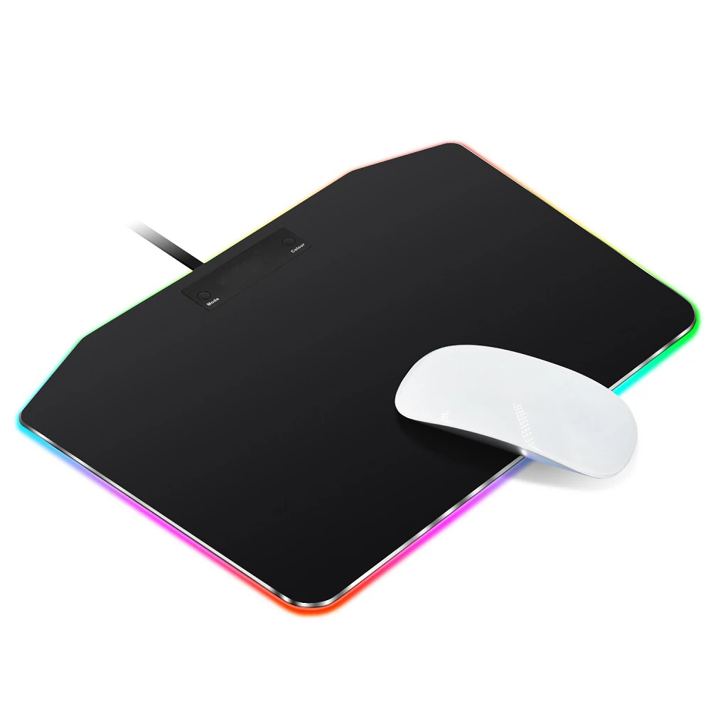 

RGB Gaming Hard Mouse Pad Colorful 7 LED Lighting Modes Autonomous Touch Control Mouse Mat USB Wired for Game players, 34x24cm