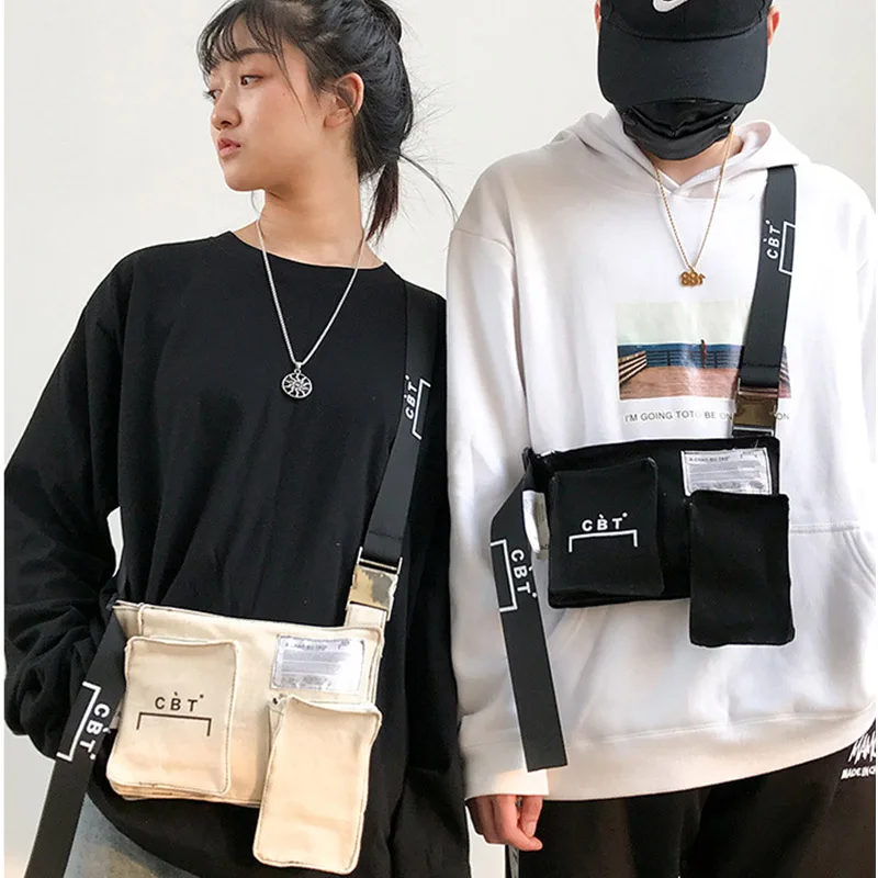 

Canvas Shoulder Bag Small Chest Chest Bag Personality Tactical Bags Unisex Hip-hop Small Shoulder Bags Phone Purse 27