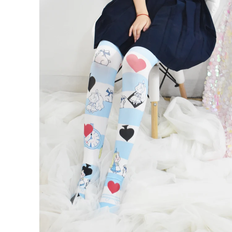 

Alice Women's Lolita Printing Over-knee Stockings Velvet Thigh High Long Stockings Cosplay Good Quality Summer