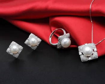 

2018 New Real Genuine Natural Freshwater Pearl Jewelry Set Graceful Gorgeous Wedding Fashion Charm Jewelry Set
