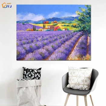 

Thick Large Lavender Field Pictures Hand Painted Modern Abstract Canvas Oil Painting Wall Art for Living Room Home Decor JYJ004