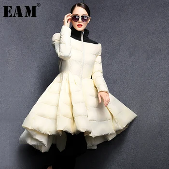 

[EAM] 2020 Spring Woman Solid Color Long Sleeve Spliced Black Stand Collar Skirt Type Warm Loose Down Jackets LD0460