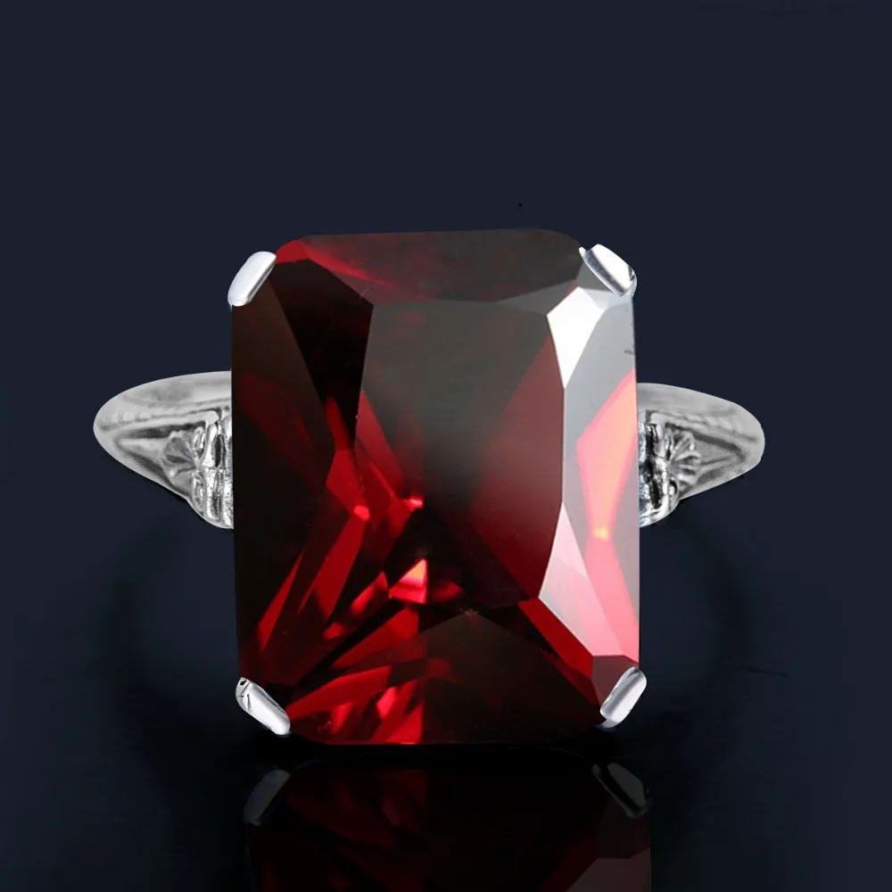 Szjinao New Trend Romantic Square Big Garnet Exquisite Luxury Noble 925 Sterling Silver Crystal Rings for Women