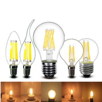 

2w 4w 6w 8w E27 E14 Clear LED Bulb A60 G45 C35 B10 220v AC edison LED Filament flame candles Lamp light 230v AC