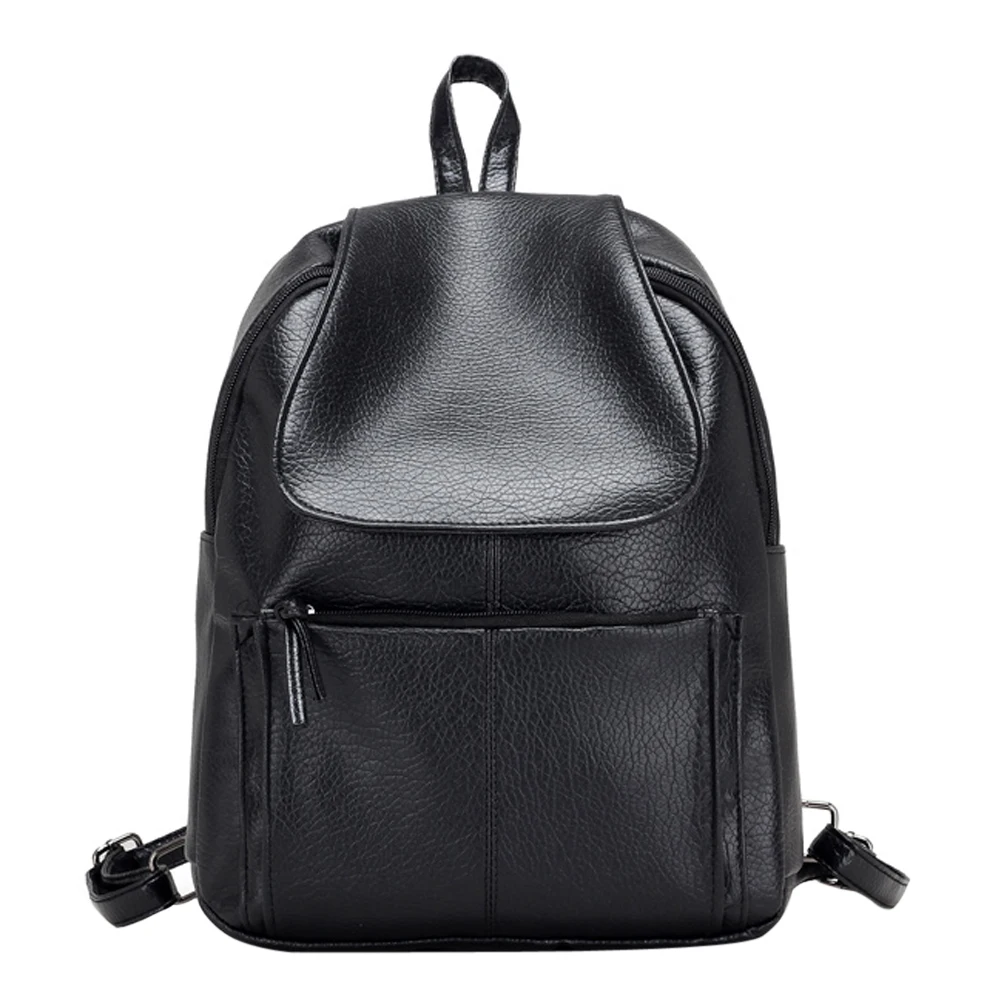 Women Leather Black Backpack Small Minimalist Solid Black School Bags For Teenagers Girls font b Feminine