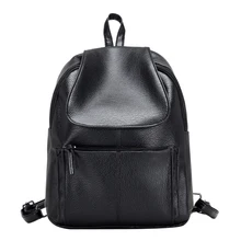 Mujeres Mochila de Cuero Negro Pequeño Sólido Minimalista Negro Mochilas escolares Para Adolescentes Niñas Mochila Femenina Diseño Simple