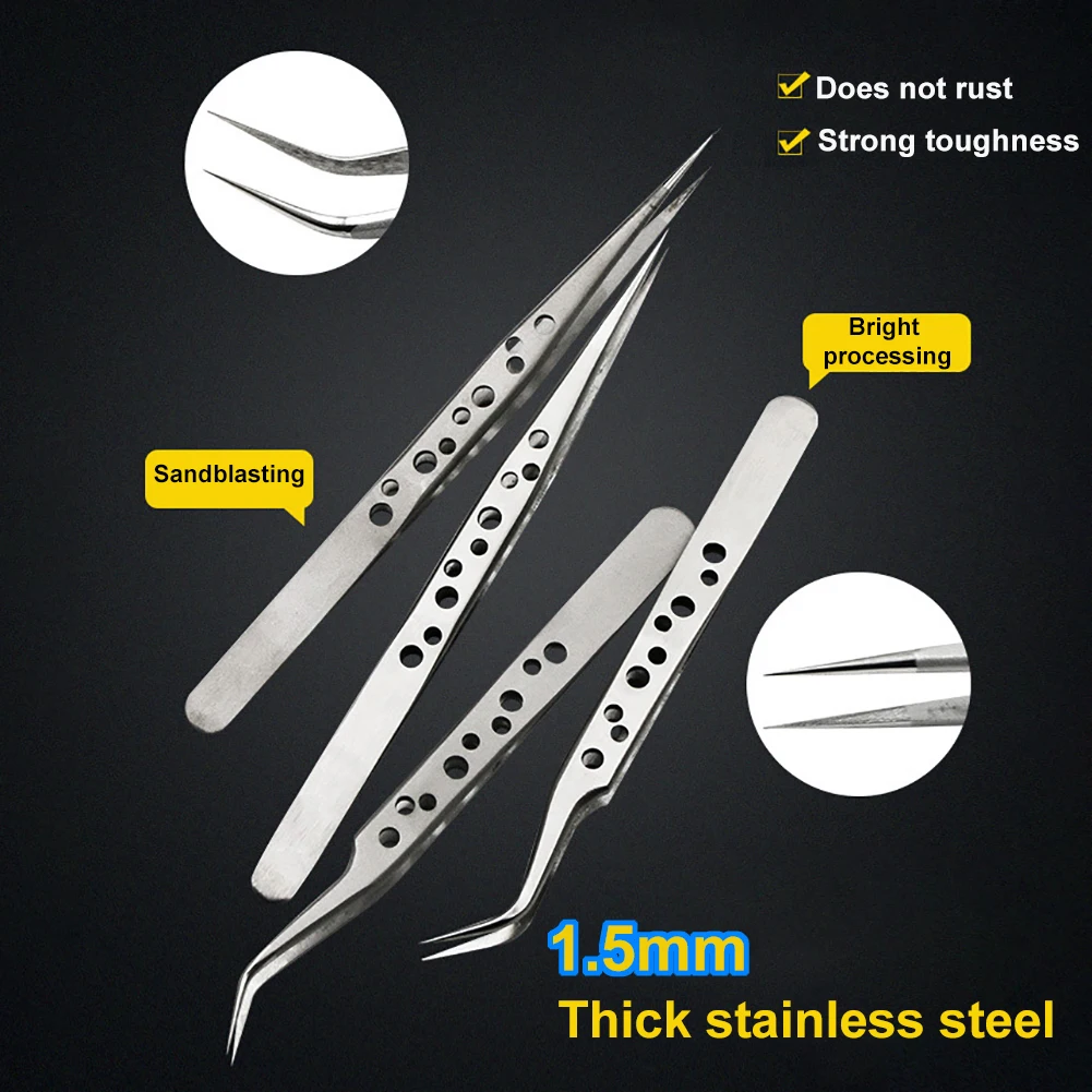 Нержавеющая сталь Электроника промышленные прецизионные антистатические изогнутые прямая законцовка Пинцет инструмент для ремонта