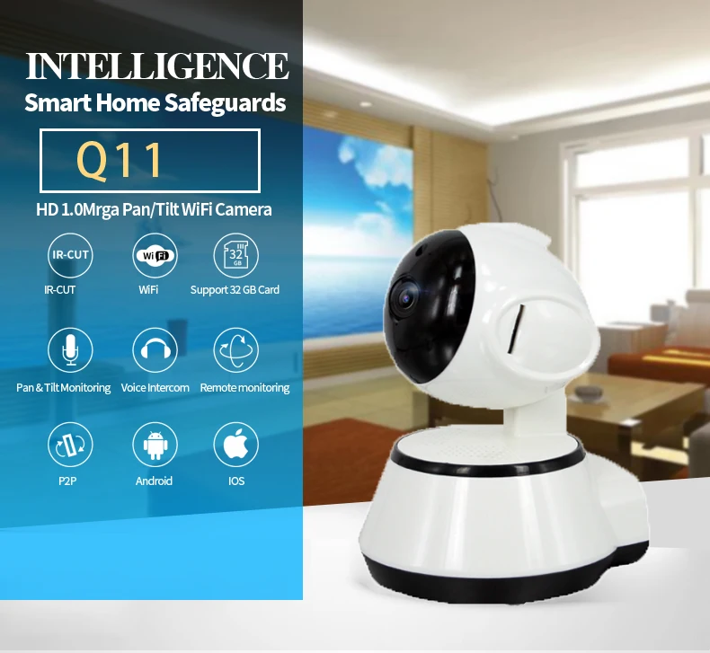Q11 IP Камера Wi-Fi Беспроводной Smart собак безопасности Wi-Fi Камера Micro SD сети вращающийся защитник дома telecam CCTV Android IOS ПК