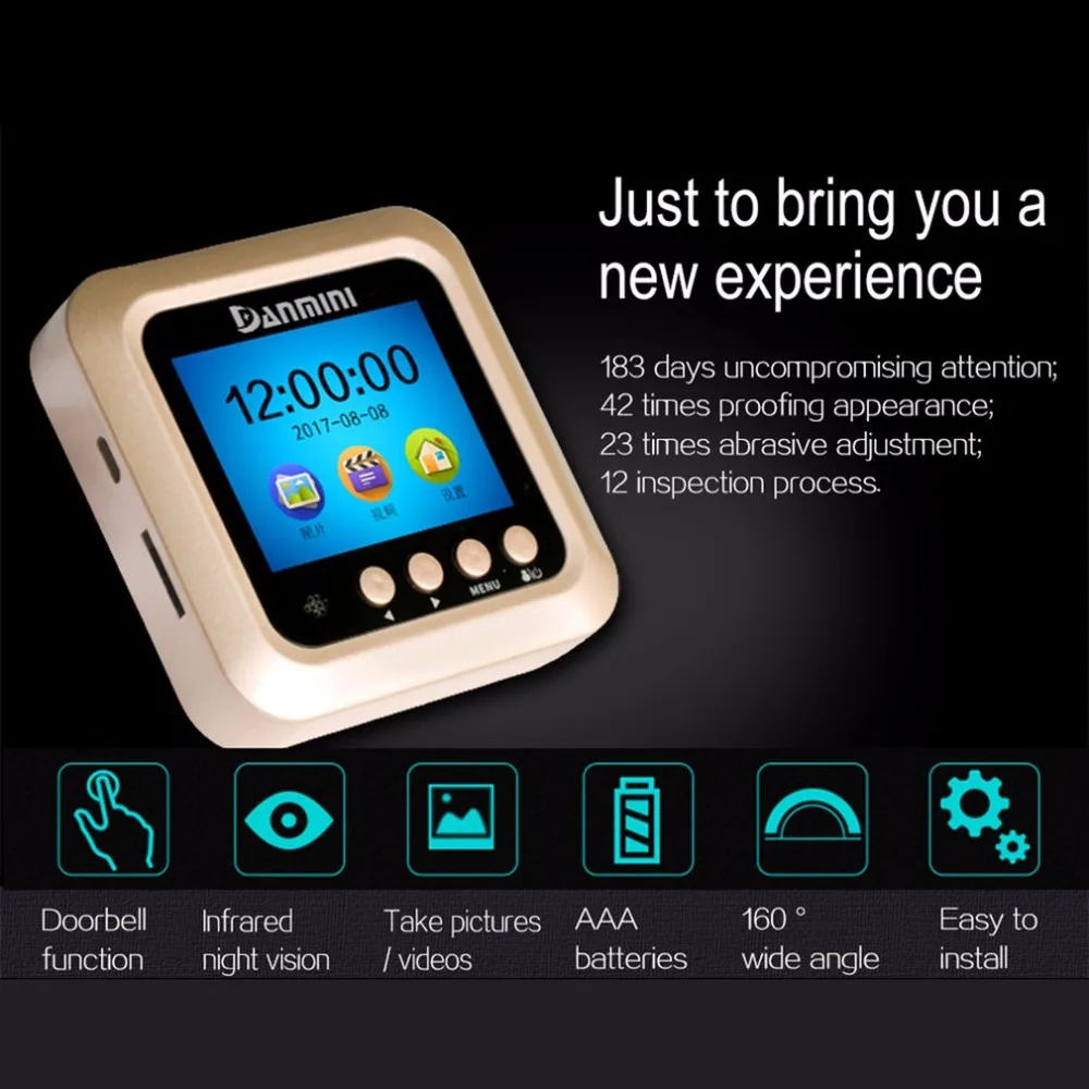 

Danmini Q5 2.4 Inch TFT Color Screen Display Night Vision Camera Video Peephole Camera Visual Doorbell No Disturb Viewer