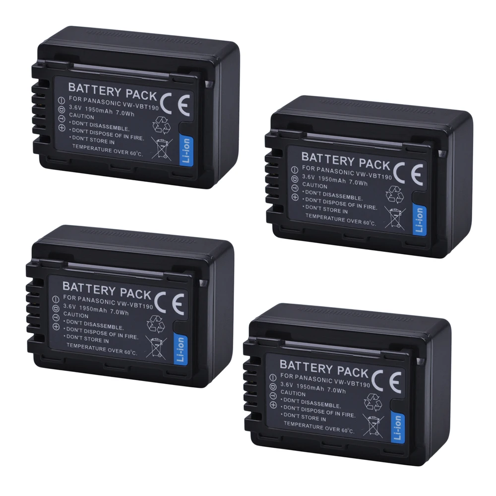 4 Pezzi Vw-Vbt190 Batterie Vbt380 Per Panasonic Hc-V210, Hc-V250, Hc-V380, Hc-V510, Hc-V520, Hc-V550, Hc-V710, Hc-V720, Hc-V
