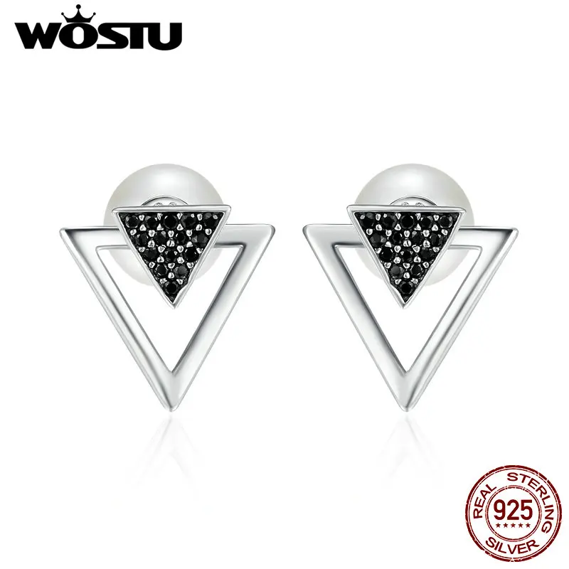 

WOSTU Original Fashion 100% 925 Sterling Silver Freestyle Triangle Stud Earrings For Women Fine S925 Brand Jewelry Gift CQE151