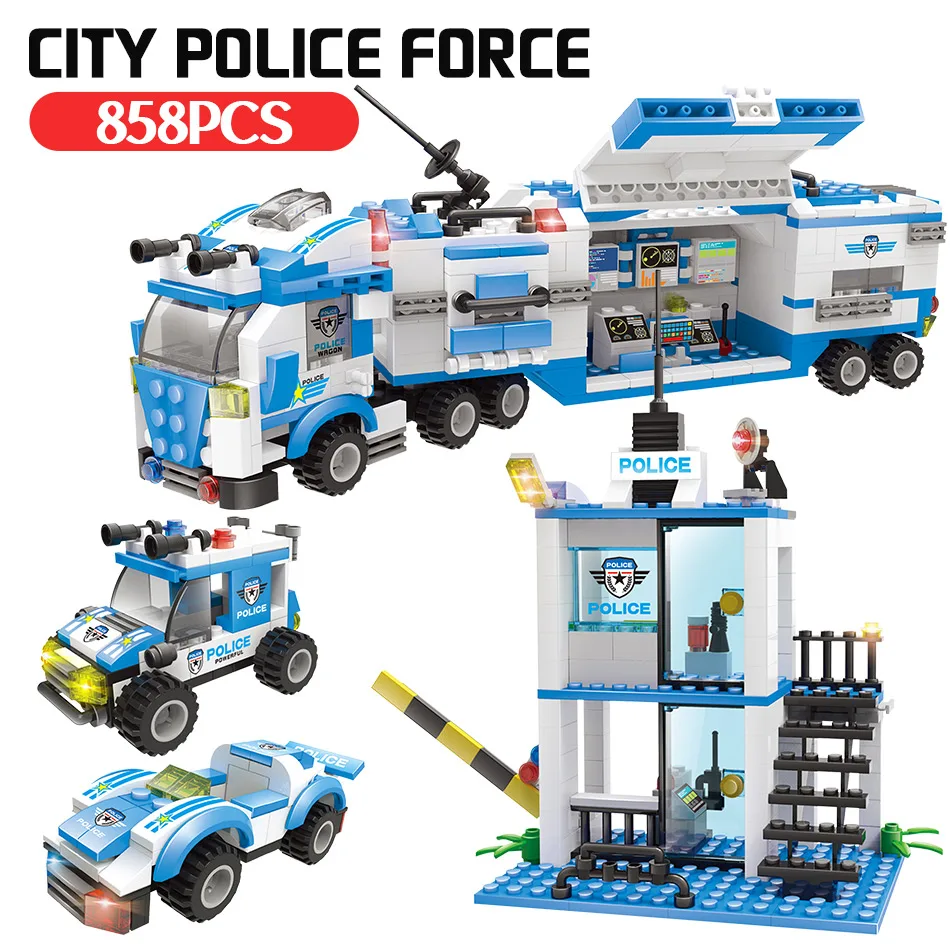 Anti-terrorismo da Polícia Estação + Modelo de Polícia Técnica de Construção da Cidade Blocos de Construção Brinquedo de Presente Compatível Grupo Crianças 4 High Quality Brinquedos e hobbies