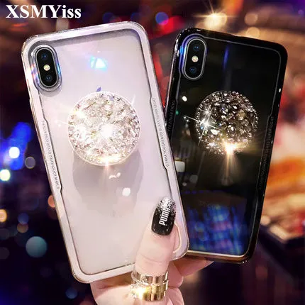 

For iphone 11 Pro MAX XR X 5 SE 6 7 8 X 7/8plus 6PLUS Luxury Airbag bracket Rhinestones diamond Glitter case cover Crystal