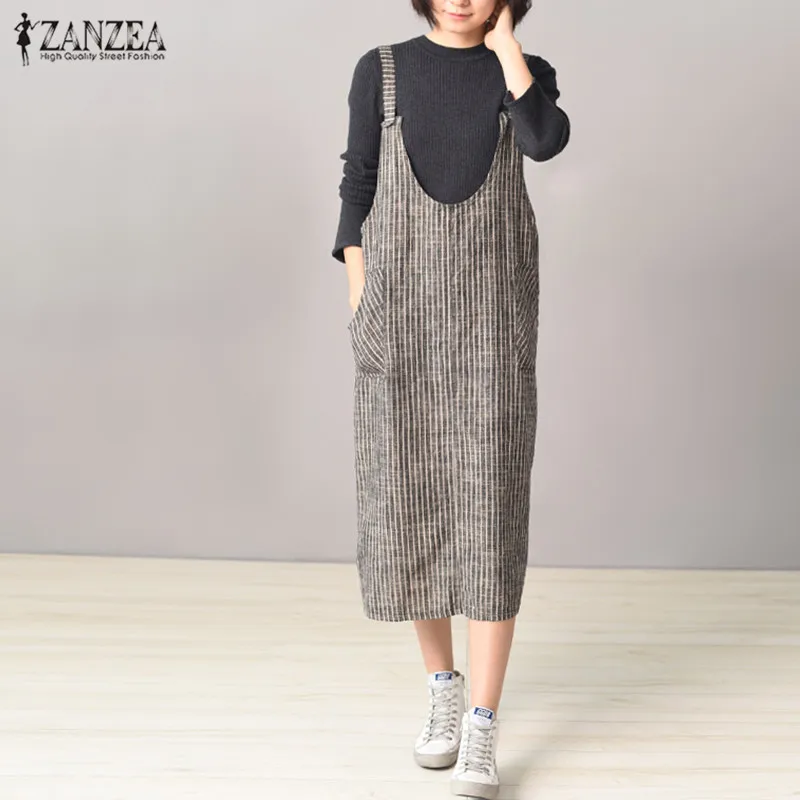 striped linen dungarees