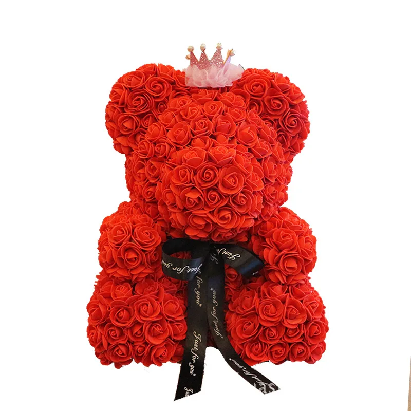 Лидер продаж 40 см плюшевый медведь с украшением в виде короны в подарочной коробке медведь розы Искусственные цветы Подарки на год Для женщин подарок на день Святого Валентина, R85