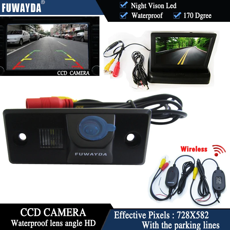 FUWAYDA Wireless Color CCD Car Rear View Camera for PORSCHE CAYENNE VW SKODA FABIA TIGUAN TOUAREG+4.3Inch foldable LCD Monitor | Автомобили