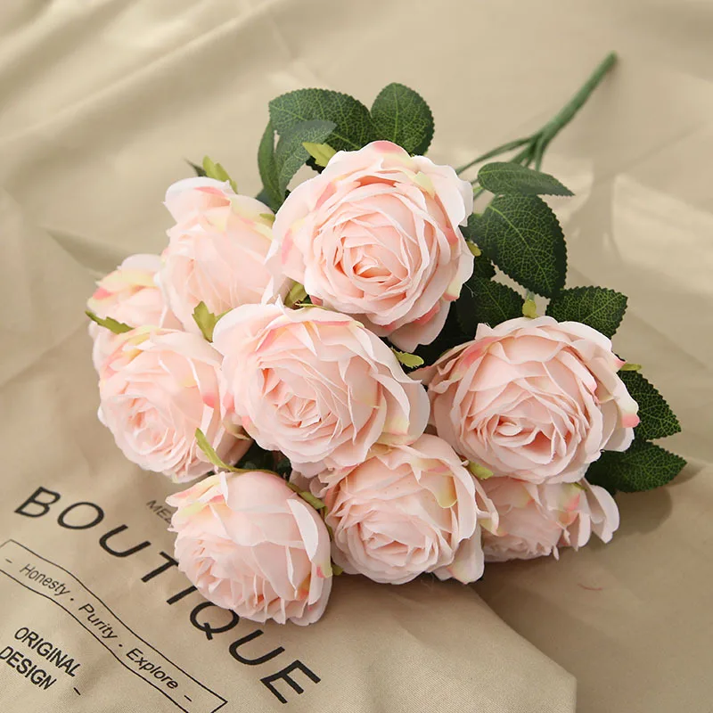 

10Heads French Rose Artificial Flower Wedding Decoration Silk Flowers Roses Home Table Party Decoration flores artificiales