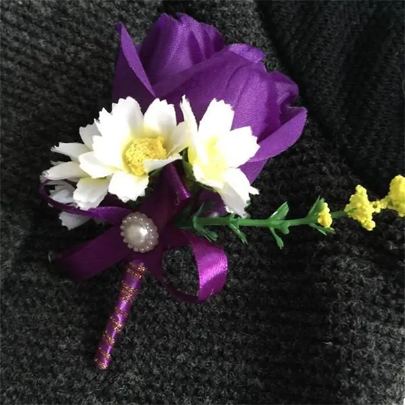 Purple Color Best Man Wedding Boutonniere Groom Godfather Pin Brooch Corsage Suit Flower Accessories For Party Supplies | Дом и сад