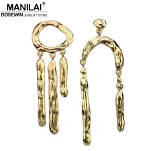 Бренд MANILAI, металлические асимметричные серьги-гвоздики для женщин, трендовая Длинная подвеска, винтажные панк серьги, массивные ювелирные изделия, Pendientes