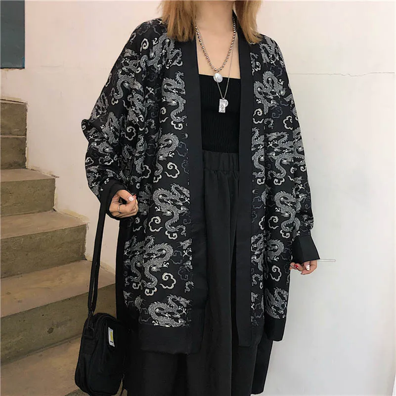 NiceMix harajuku style kimono dragon print shirt Summer tops long sleeve sunscreen Cardigan shirt women/men clothing outerwear - 4.00061E+12