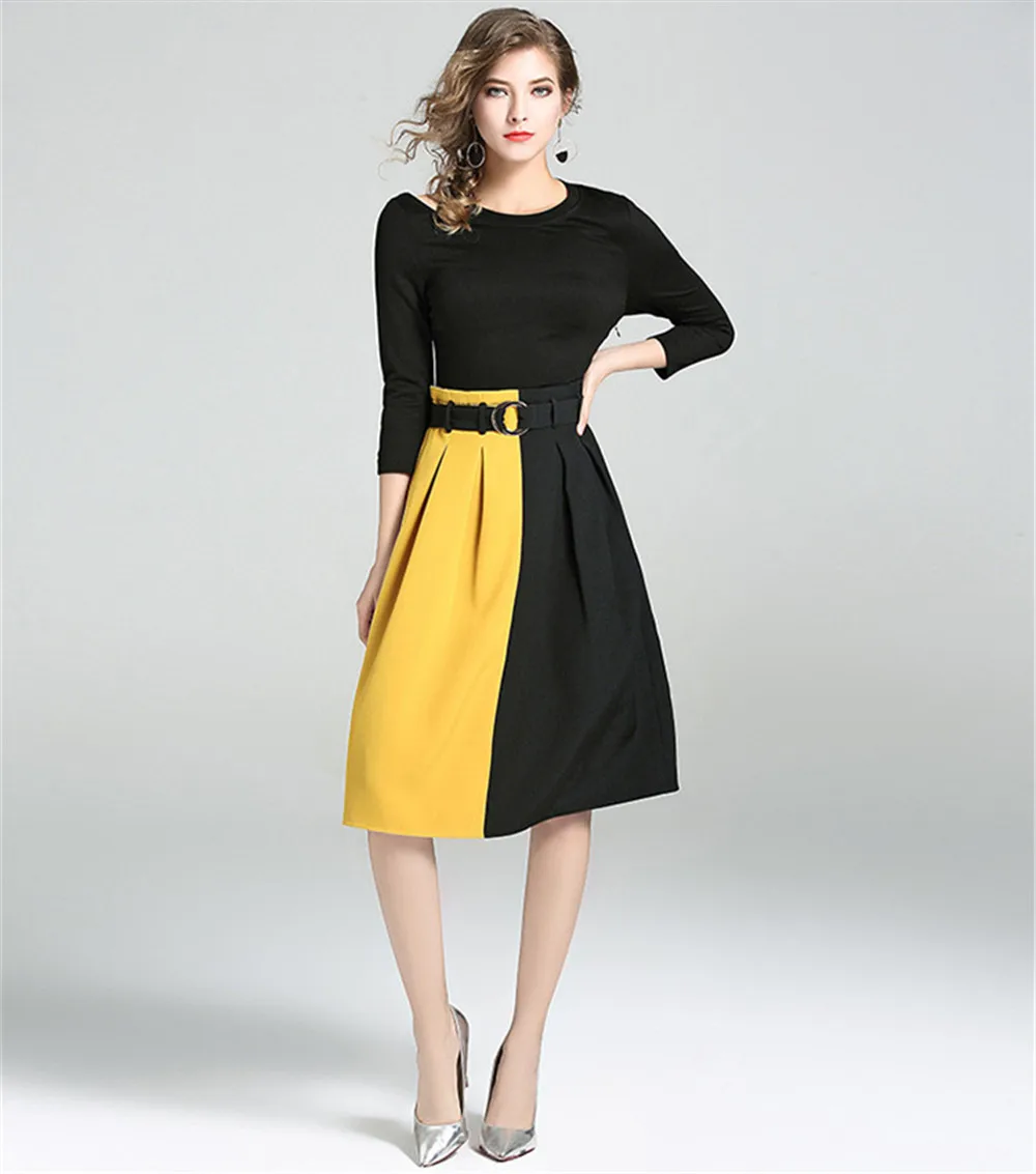 Fashion contrast color dress A Line Office Lady dress Autumn Bodycon Dress Vestidos Hollow out Patchwork Dresses Spring  (7)