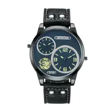 men luxury branded leather strap big dial Multiple Time Zone wristwatches for women casual dual time movement sports watches