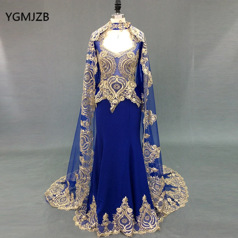 royal blue dress with cape