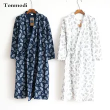 Халат для мужчин, хлопок, Двухслойное газовое кимоно, ночное белье, японский стиль, халаты, большие размеры, длинный халат, кимоно