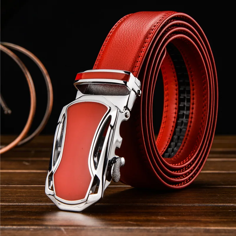 Hight quality Man Red Belts Luxury Brand Cow Genuine Leather Ratchet ...