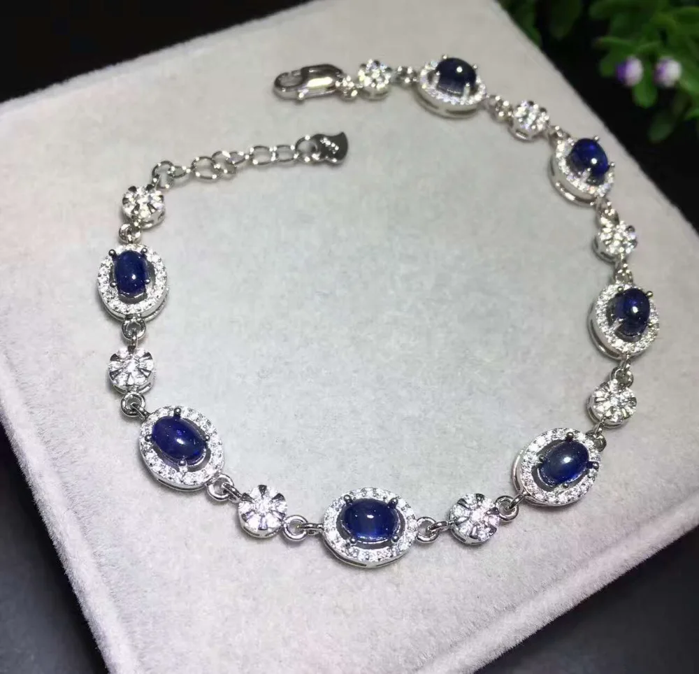 Bracelet saphir bleu naturel Bracelet en pierres précieuses naturelles 925 bracelet en argent luxue