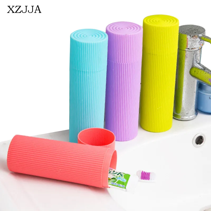 

XZJJA High Quality Bathroom Toothbrush Storage Boxe Tooth Brush Toothpaste Organizer Travel Tableware Fork Spoons Container
