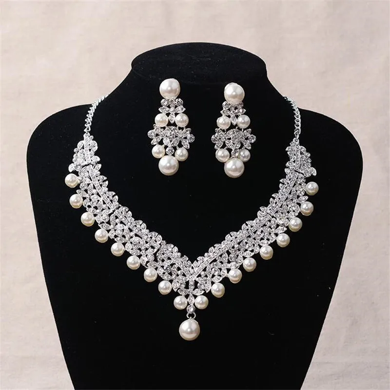 Женский Свадебный комплект из колье и серёг с жемчугом|earrings necklace|bridal jewelry setsjewelry
