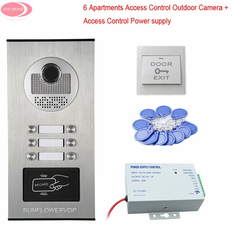

For Apartments 6 Keys CCD Outdoor Camera intercom video intercoms Rfid Unlock Intercoms With Access Control Power Supply System
