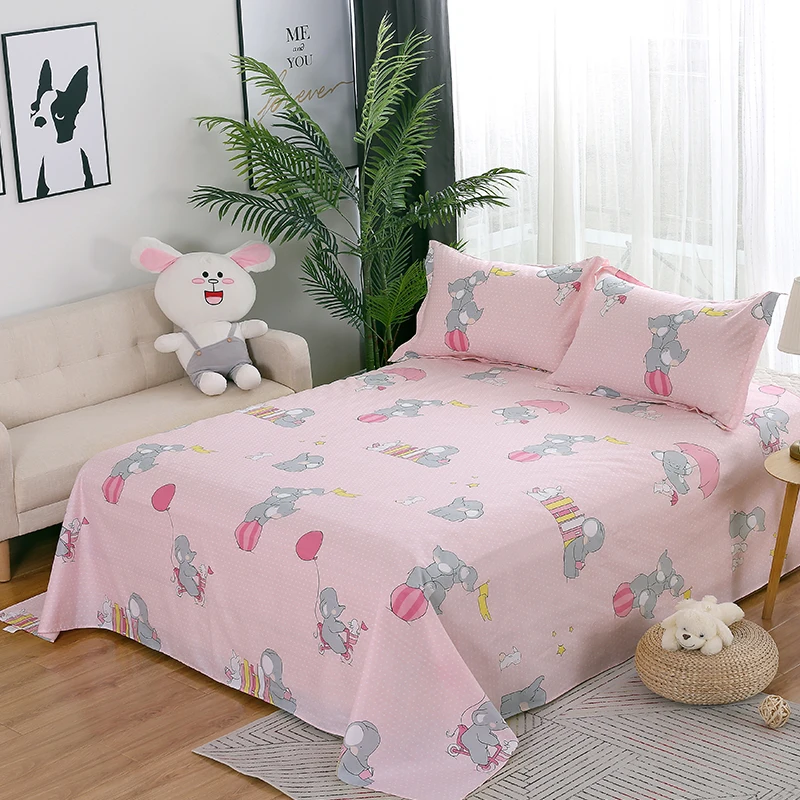 

Elephant Bed Flat Sheet Cartoon Pattern Mattress Cover with pillowcase Childlike Cute Bedspread for girls boys pink Home textile
