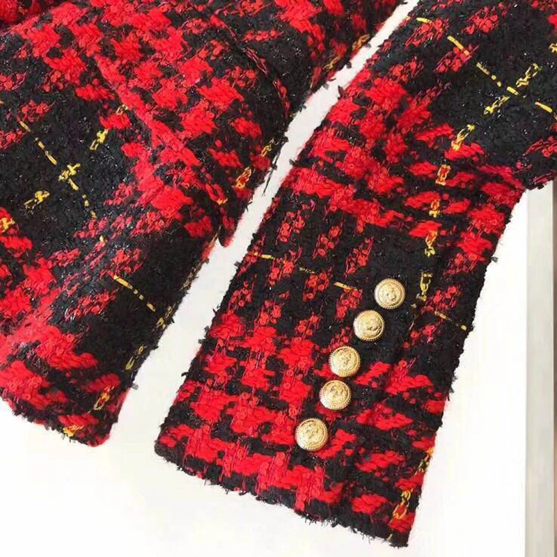 De Plaid Tweed Veste Mode Manches Automne À Longues Manteau 2018 Rouge En Femmes zOU4xawOq