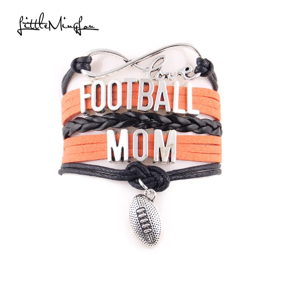 

Little Minglou Infinity Love FOOTBALL MOM bracelet football charm women bracelet & bangles for women jewelry family mom gift
