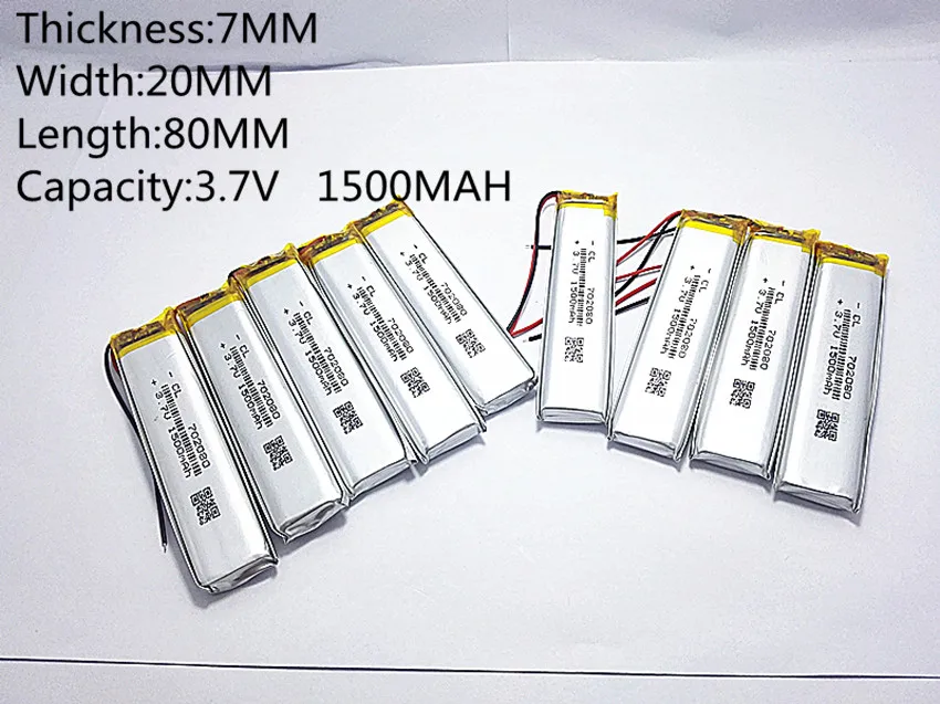 Bateria de Íon de Lítio Polímero Plib 3.7v 1500mah 702080 Li-ion Gps Mp3mp4mp5dvdbluetooth Modelo de Brinquedo Móvel 10 Peças - Image 3