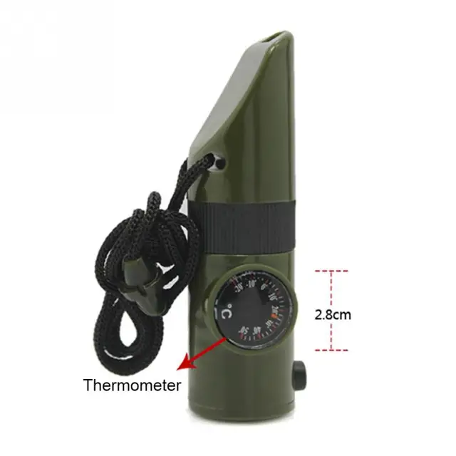 7 in 1 Mini SOS Survival Kit Camping Survival Whistle With Compass Thermometer Flashlight Magnifier Tools Outdoor Hiking