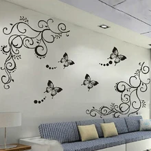 3D Самая низкая цена calssic черная бабочка цветок Наклейка на стену домашний декор плакат Флора бабочки ТВ стены красивые украшения