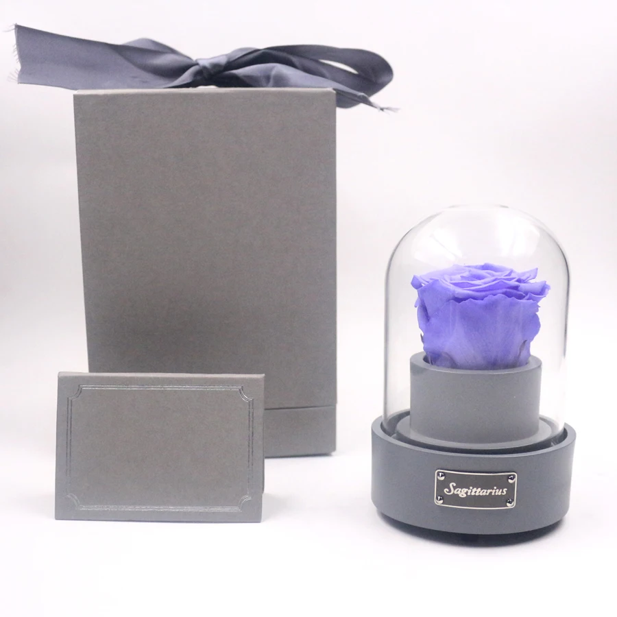 12 Constellation Fresh Preserved Rose Flower Music box Glass Cover