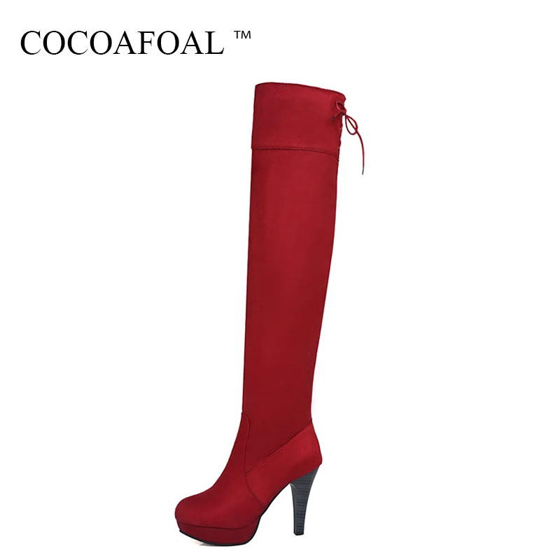 

COCOAFOAL Women's Black Thigh High Boots Sexy Winter Woman High Heel Shoes Plus Size 41 43 Pointed Toe Over The Knee Boots 2018