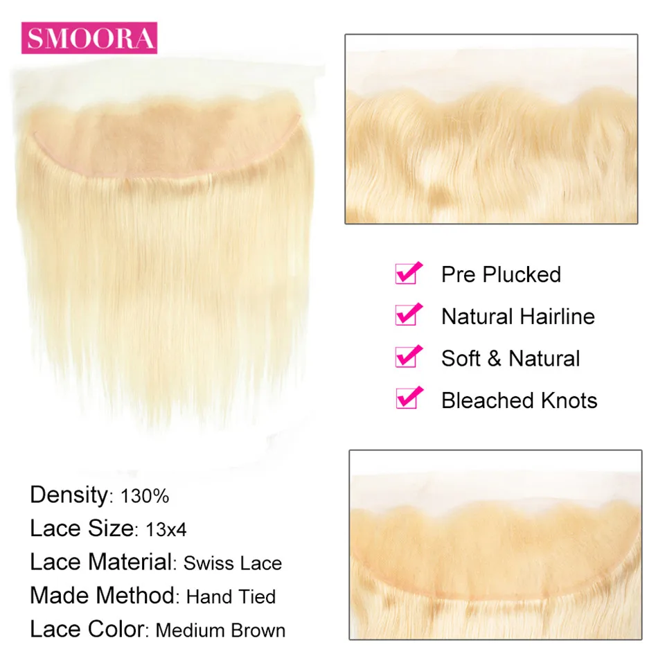 Straight Hair Bundles with Closure Remy 613 Blonde Frontal with Bundles Brazilian Hair Weaves Extension 8-28 inch Smoora