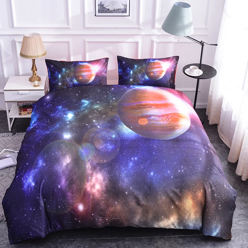 

Boniu Universe Outer Space Themed Bed Set 3D Galaxy Star Moon Duvet Cover 2/3pcs queen full Double Size Pillow Case