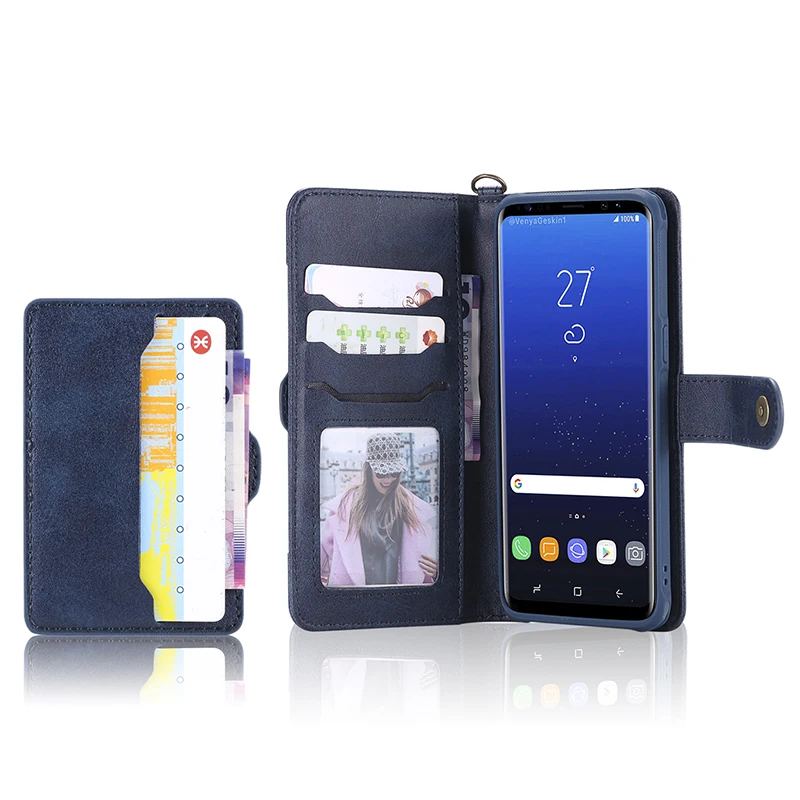 Роскошный кожаный чехол книжка для телефона Samsung S8 S9 Plus с держателем карт кошелек