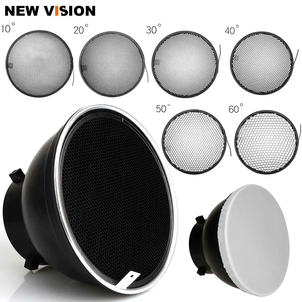 7inch 18cm Standard Reflector Diffuser with 10/20/30/40/50/60 Degree Honeycomb Grid for Bowens Mount Studio Light Strobe Flash photo studio lighting kit Photo Studio Supplies