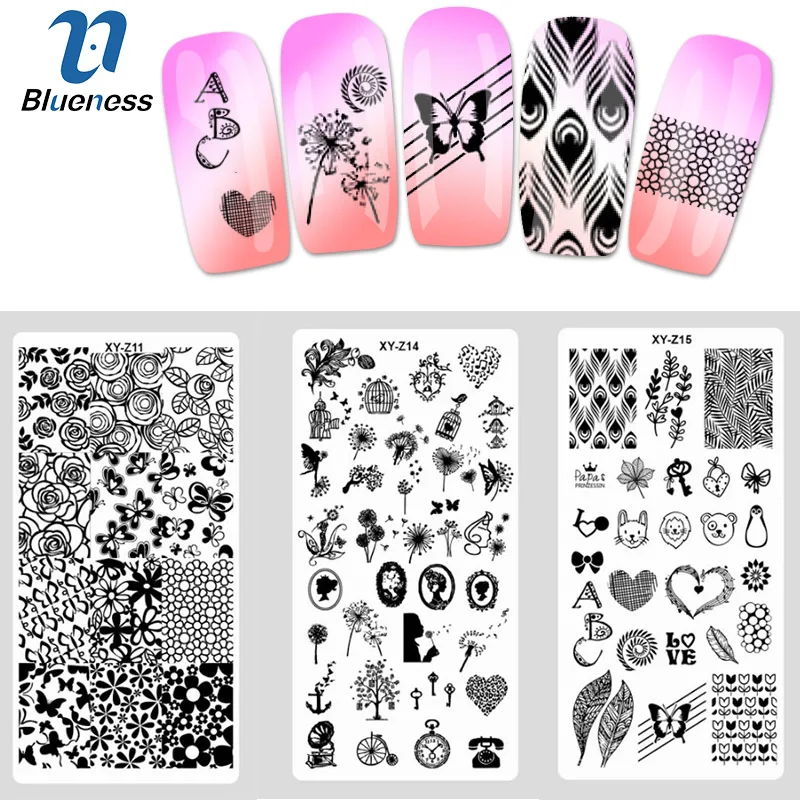 

Blueness 1Pcs Stainless Steel Nail Art Stamping Plate Flower Stripe Symbol Pattern Manicure Image Template Stencils Nails Tools