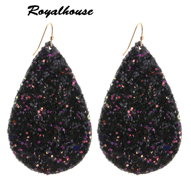 

Royalhouse Earring flash Leather Alloy Drip Large Long Water Drop Big Earrings Woman stick Brinco Ear Oorbellen Christmas Gift